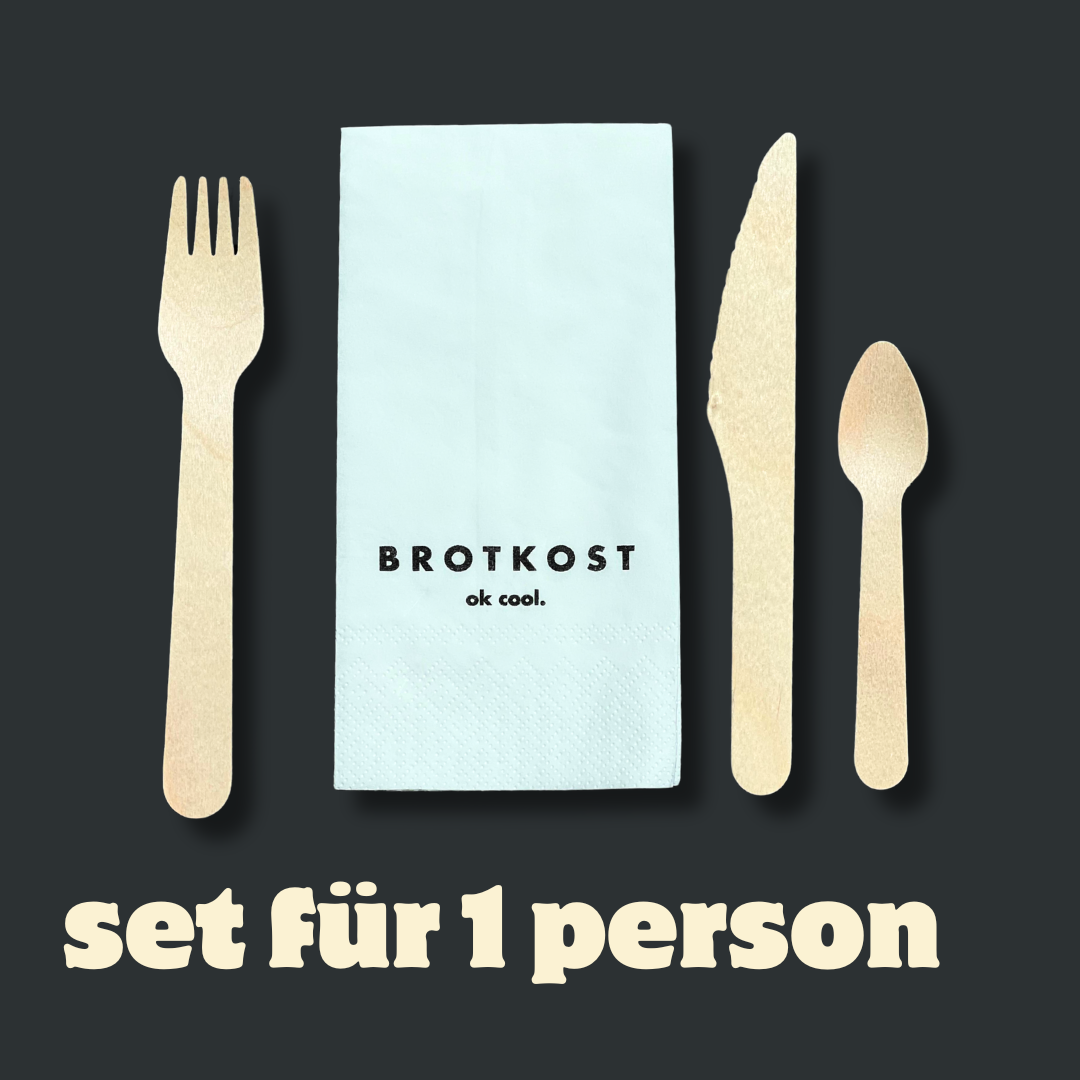 Set für 1 Person - Holzbesteck + Serviette